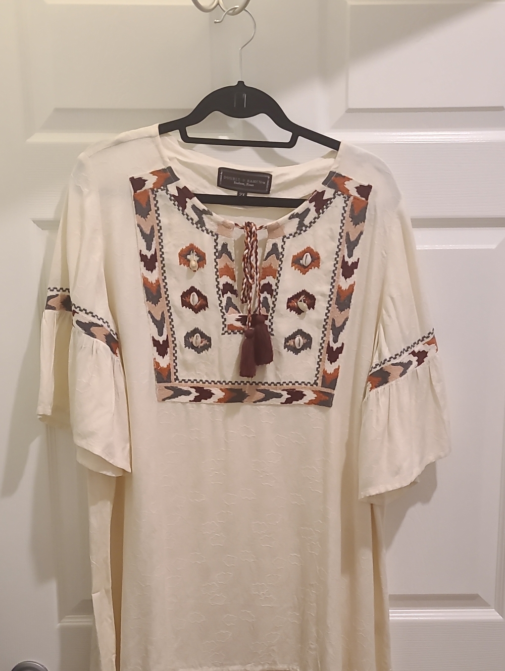 Double D Ranch Cream Tunic with Rust & Brown Embroidery